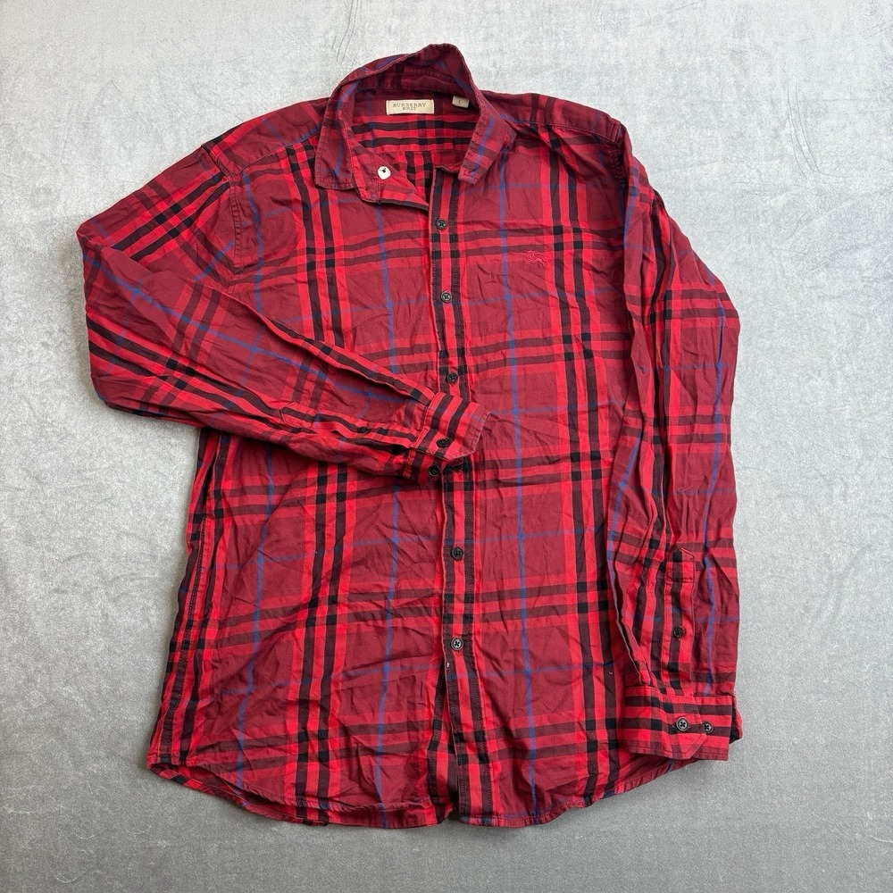 Burberry Brit Nova‎ Check Plaid Button Up Shirt Red Men's Large